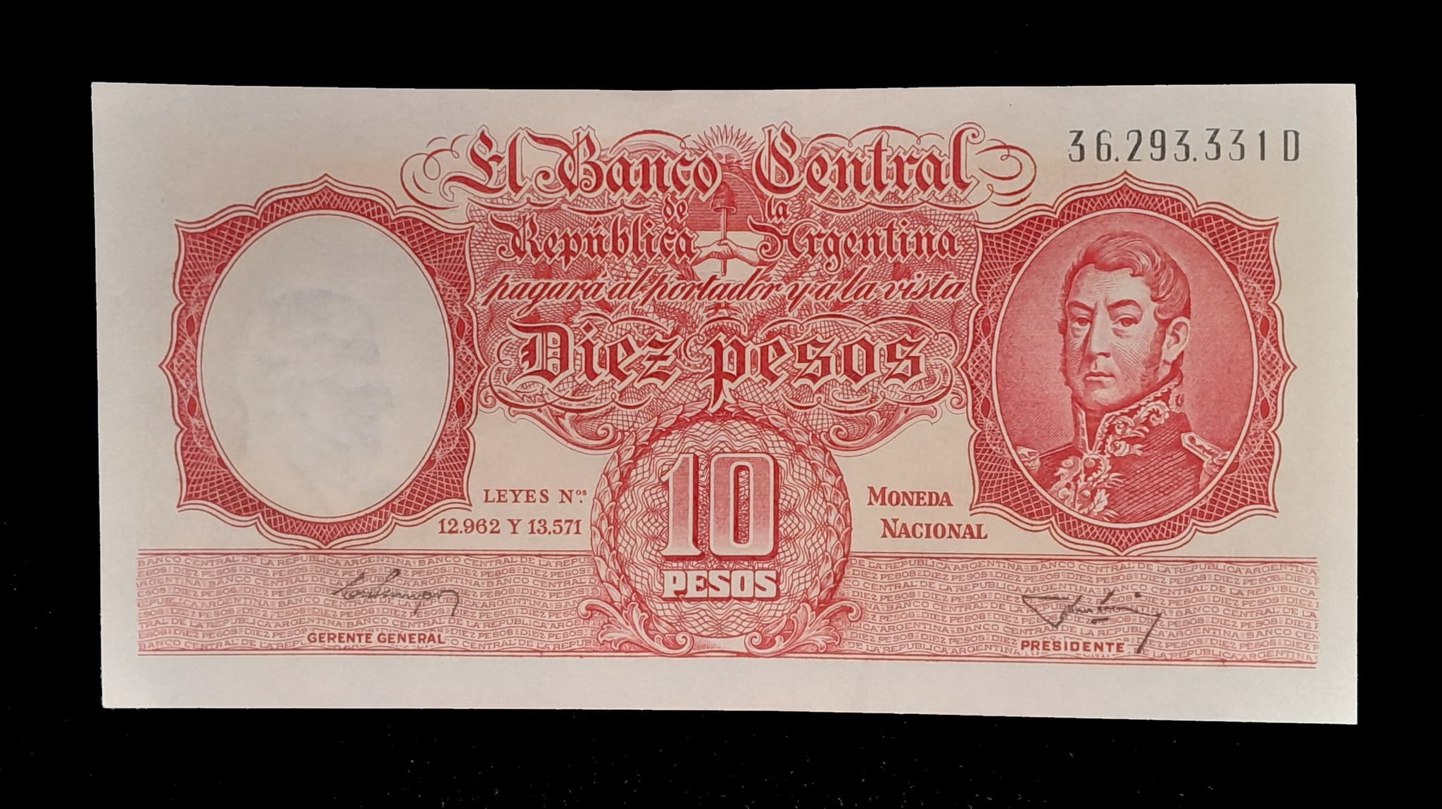 Argentina 10 Pesos Mon. Nac. 1955 Serie D Exc Col. 459a