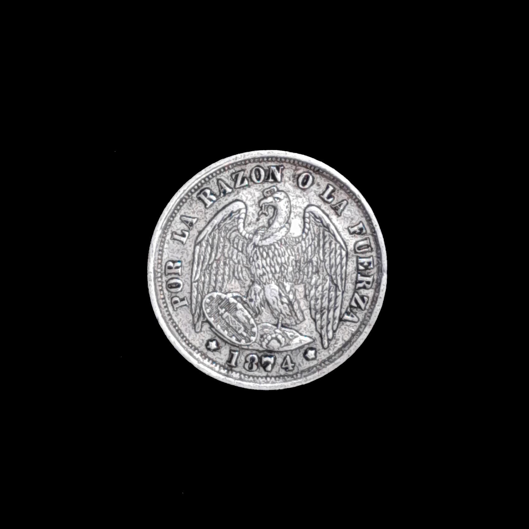 Chile 1/2 Décimo 1874 Exc KM 137.2 Escasa