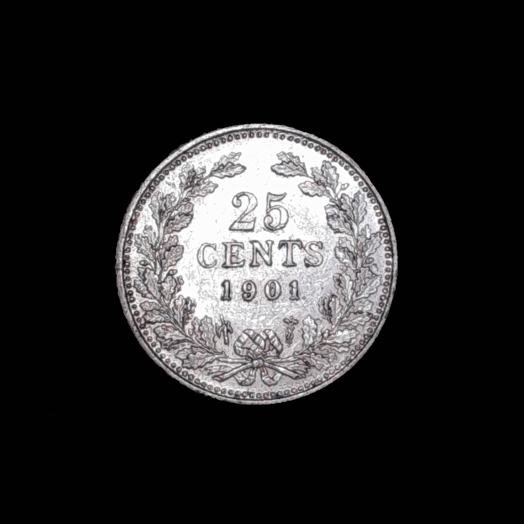 Países Bajos 25 Cents 1901 Excelente Plata KM 120.1