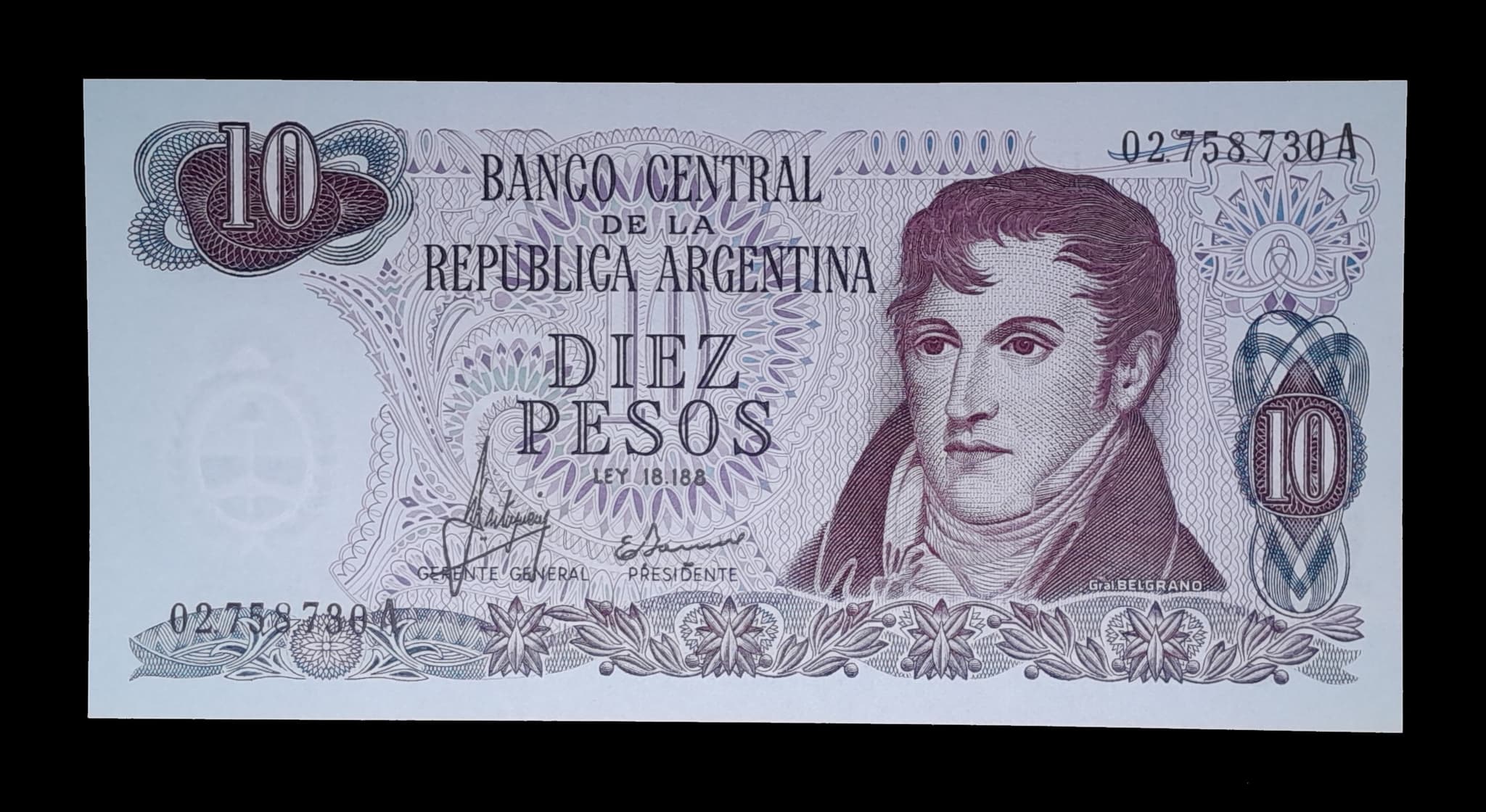 Argentina 10 Pesos Ley 1970 Serie A SC Col. 611a