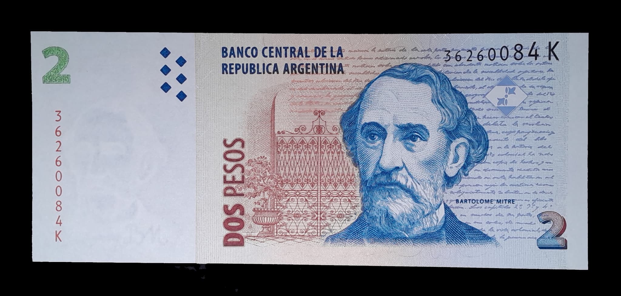 Argentina 2 Pesos 2do diseño 2010 Serie K SC Col. 761B