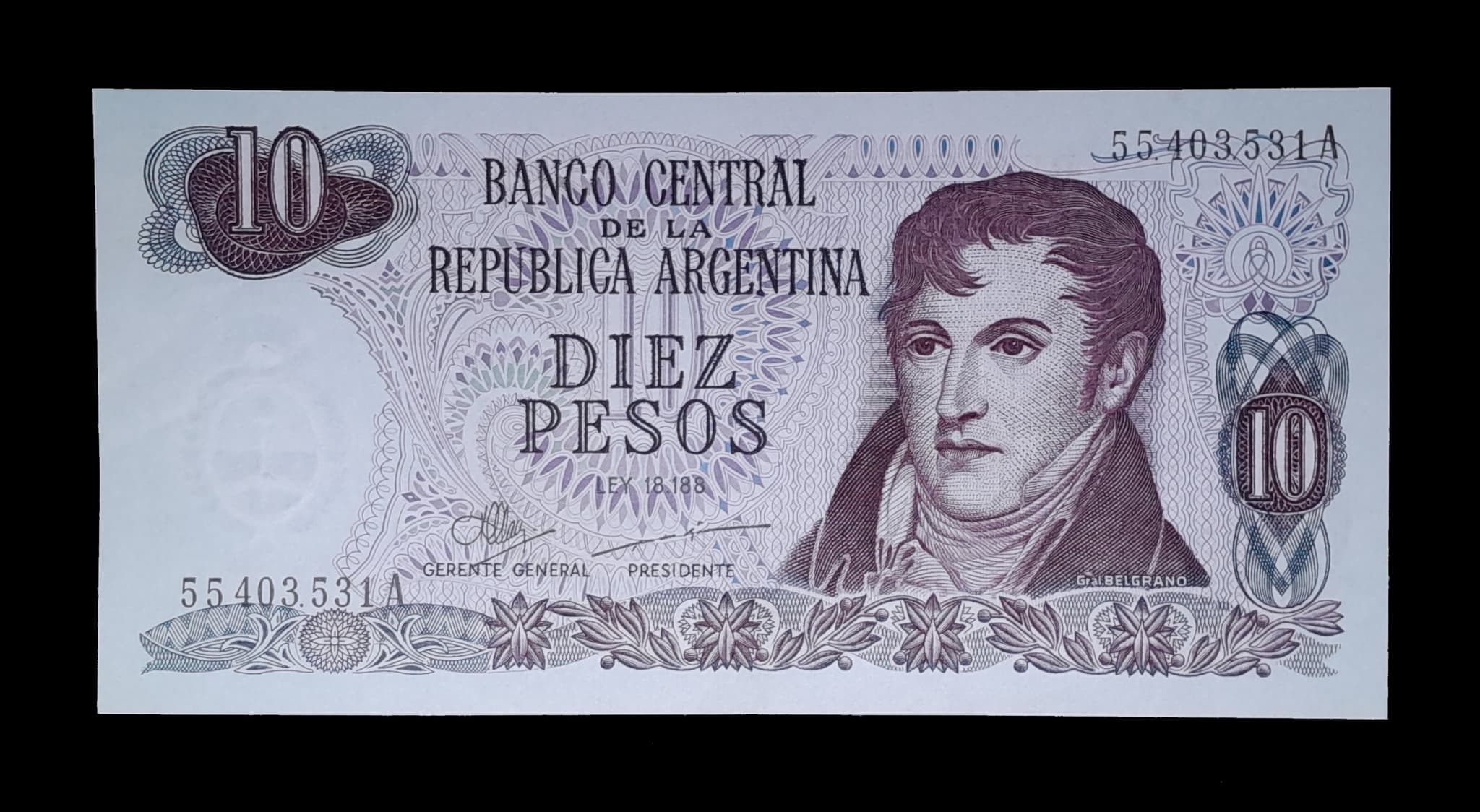 Argentina 10 Pesos Ley 1971 Serie A Exc Col. 613a