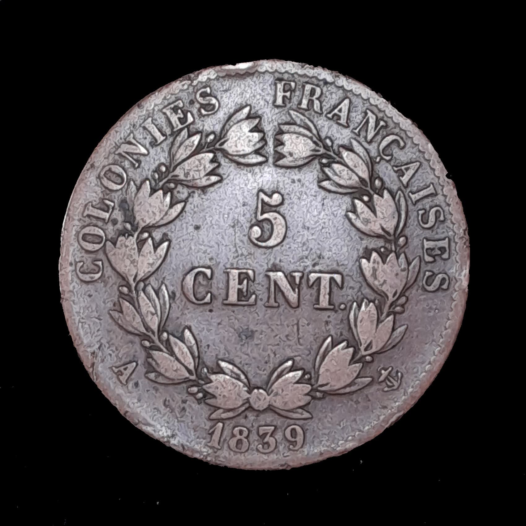 Colonias Francesas 5 Centimes 1839 MB KM 12 Luis Felipe I