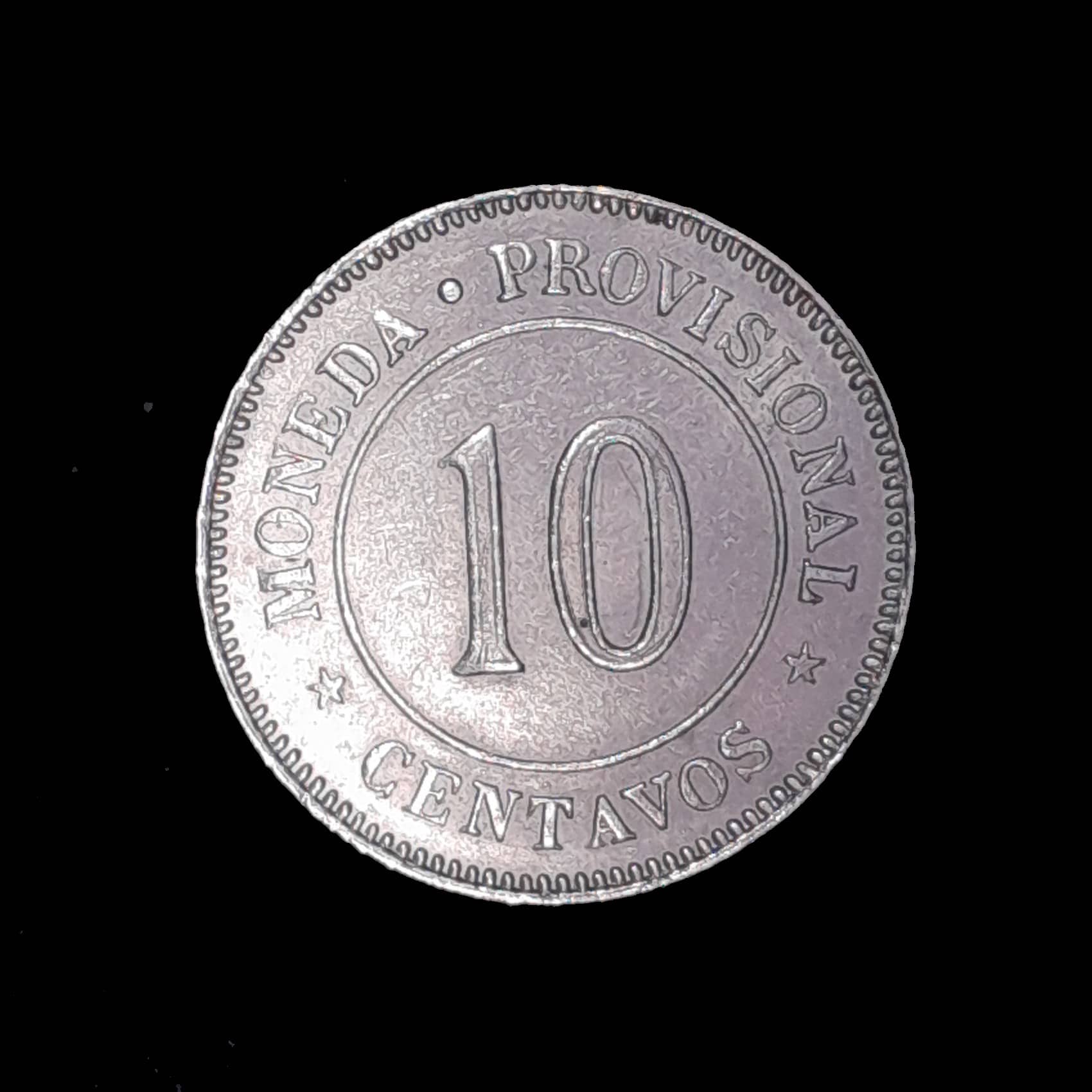 Perú 10 Centavos 1879 Excelente KM 198 Emisión Provisoria