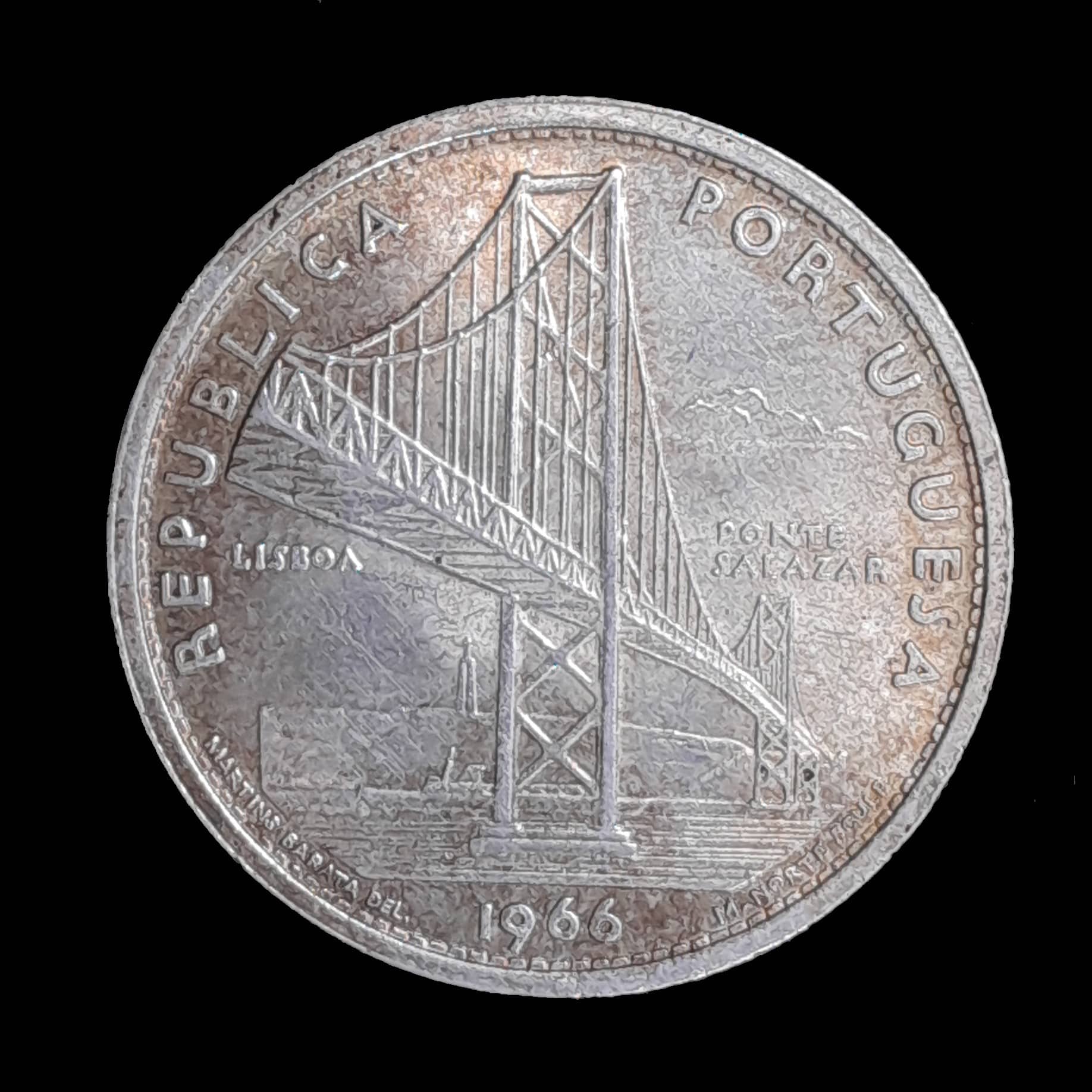 Portugal 20 Escudos 1966 Exc KM 592 Plata Puente Salazar