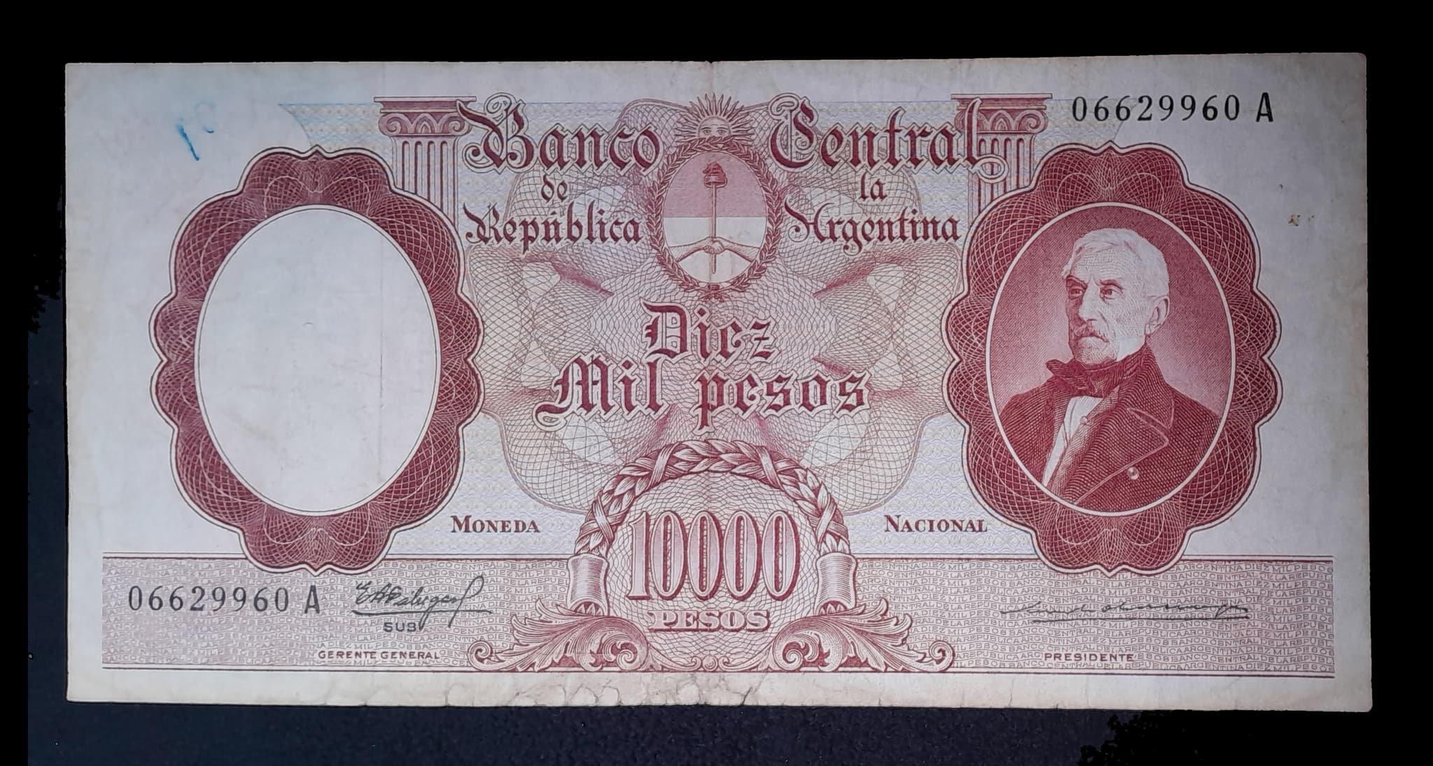 Argentina 10000 Pesos Mon. Nac. 1962 Serie A Bueno Col. 547a