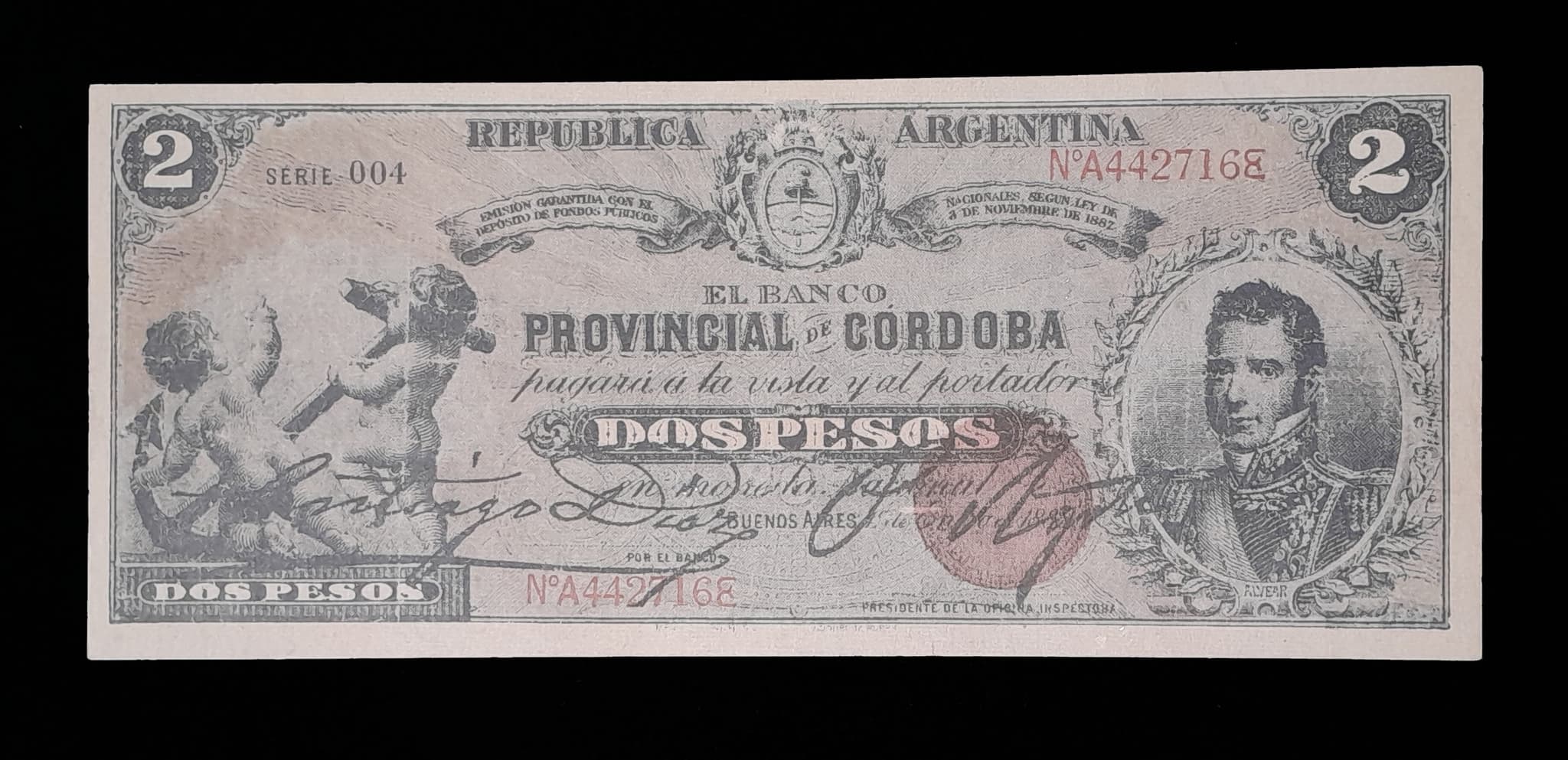 Córdoba Réplica 2 Pesos 1888 Serie B SC Facsímil Col. 116b