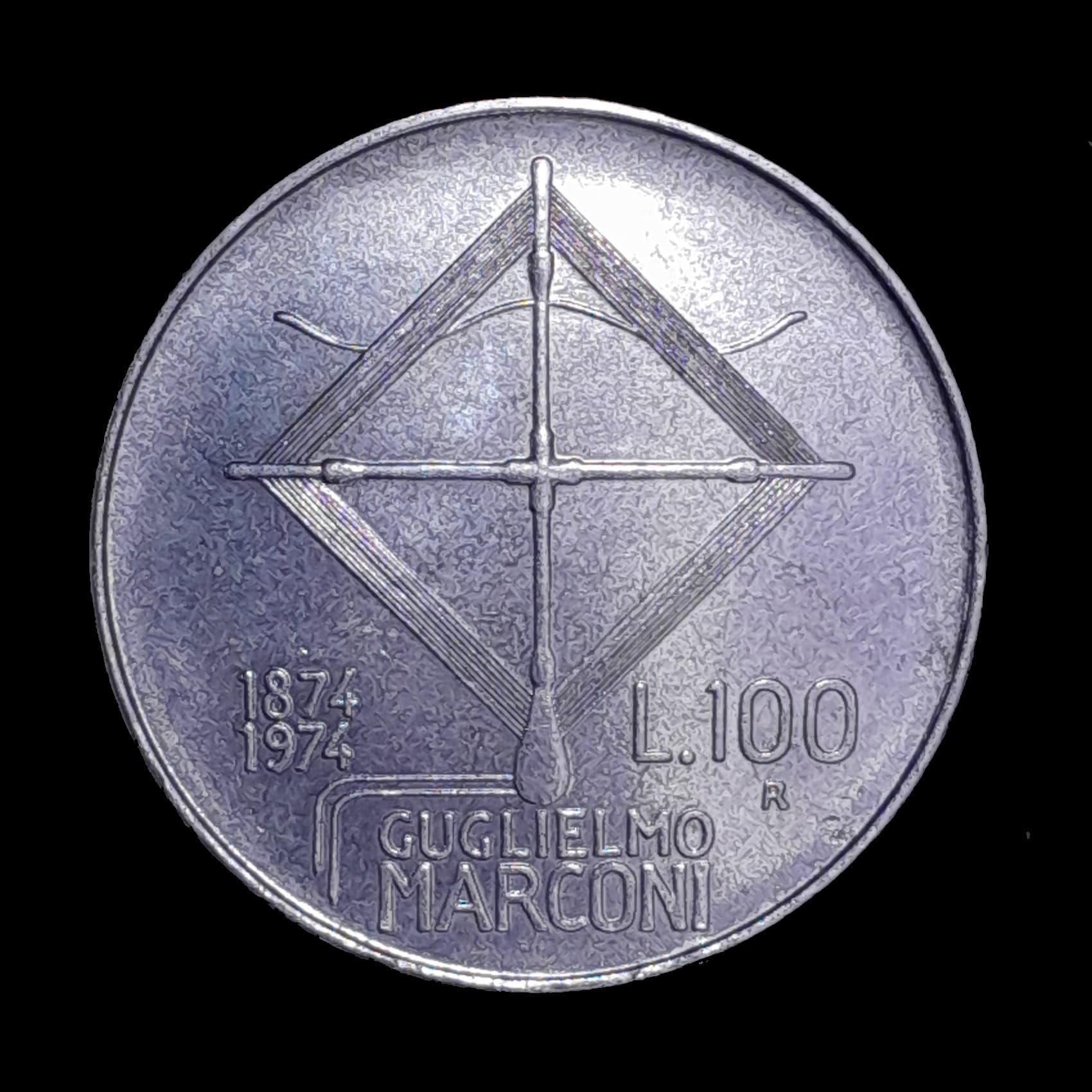 Italia 100 Liras 1974 Excelente KM 102 Guglielmo Marconi