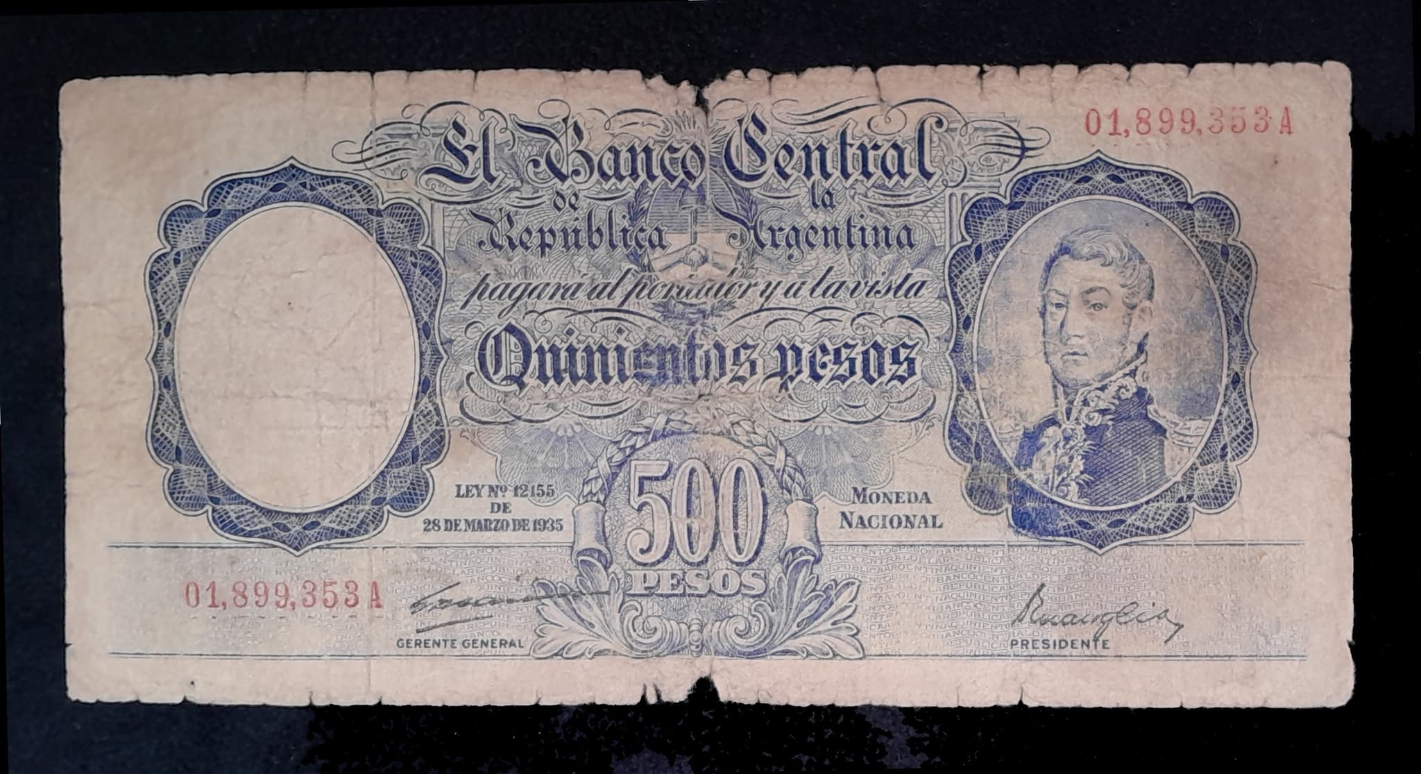 Argentina 500 Pesos Mon. Nac. 1948 Serie A Reg Col. 510a