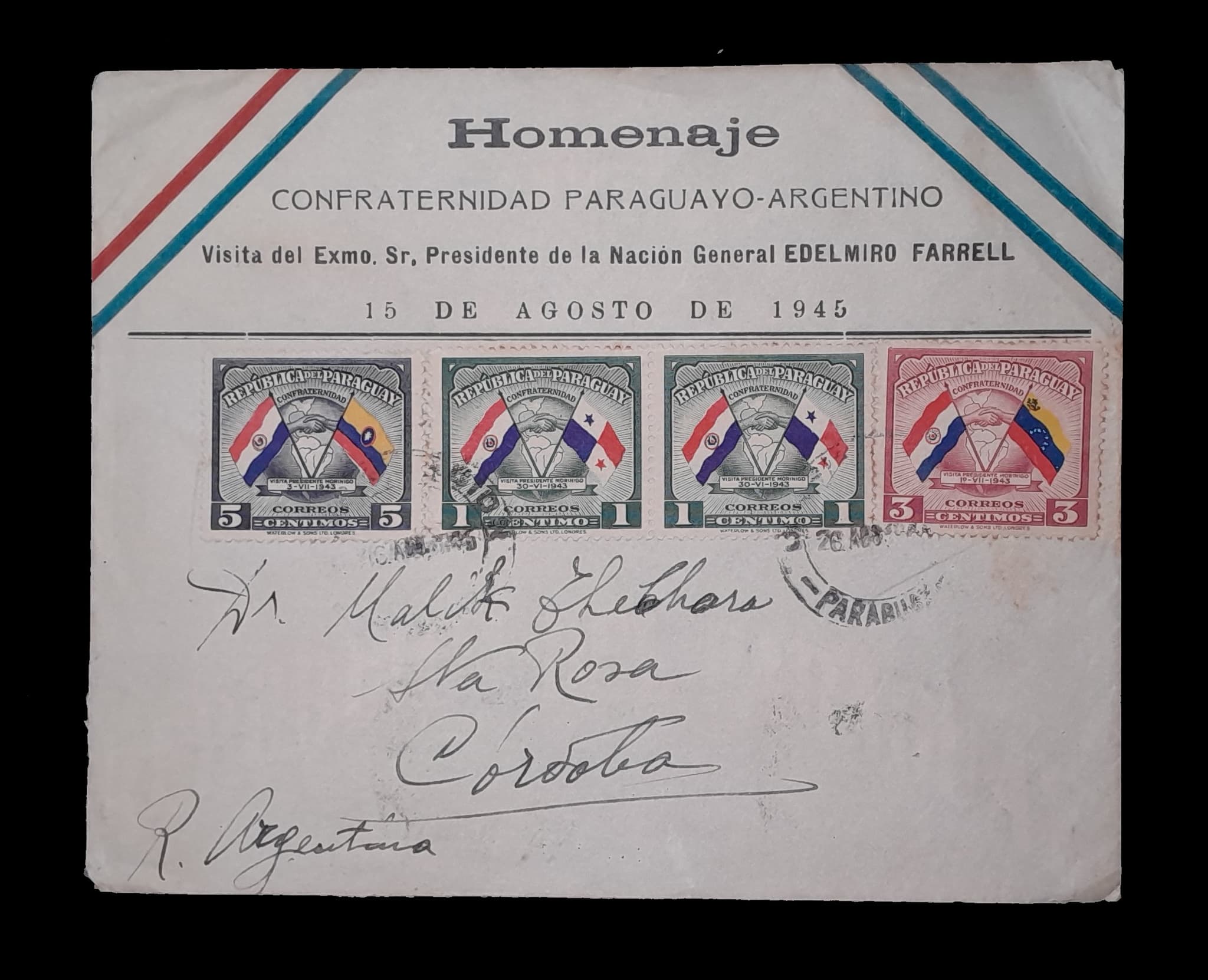 Paraguay Sobre Circulado a Argentina 1945