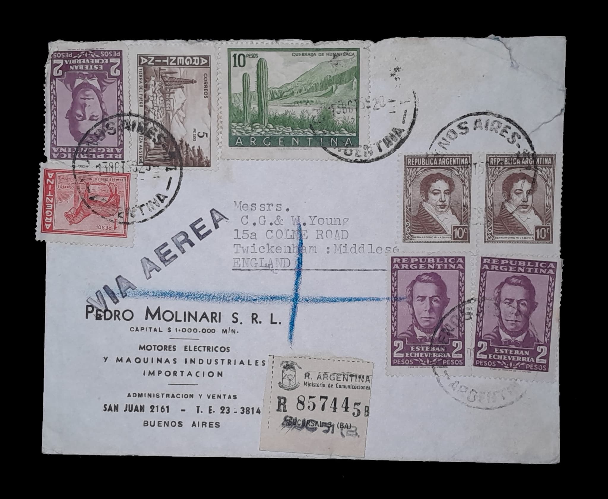 Argentina Sobre circulado a Gran Bretaña 1959
