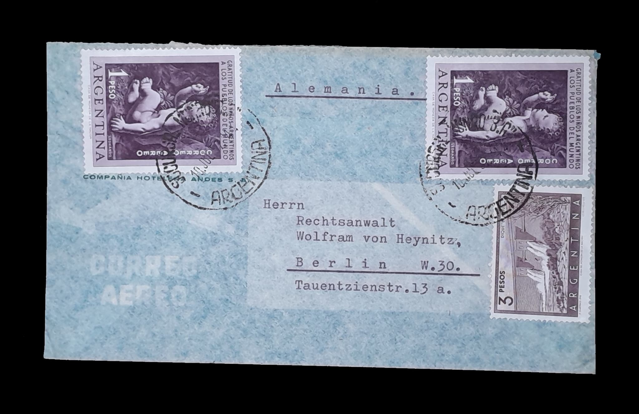 Argentina Sobre Aéreo circulado a Alemania 1957