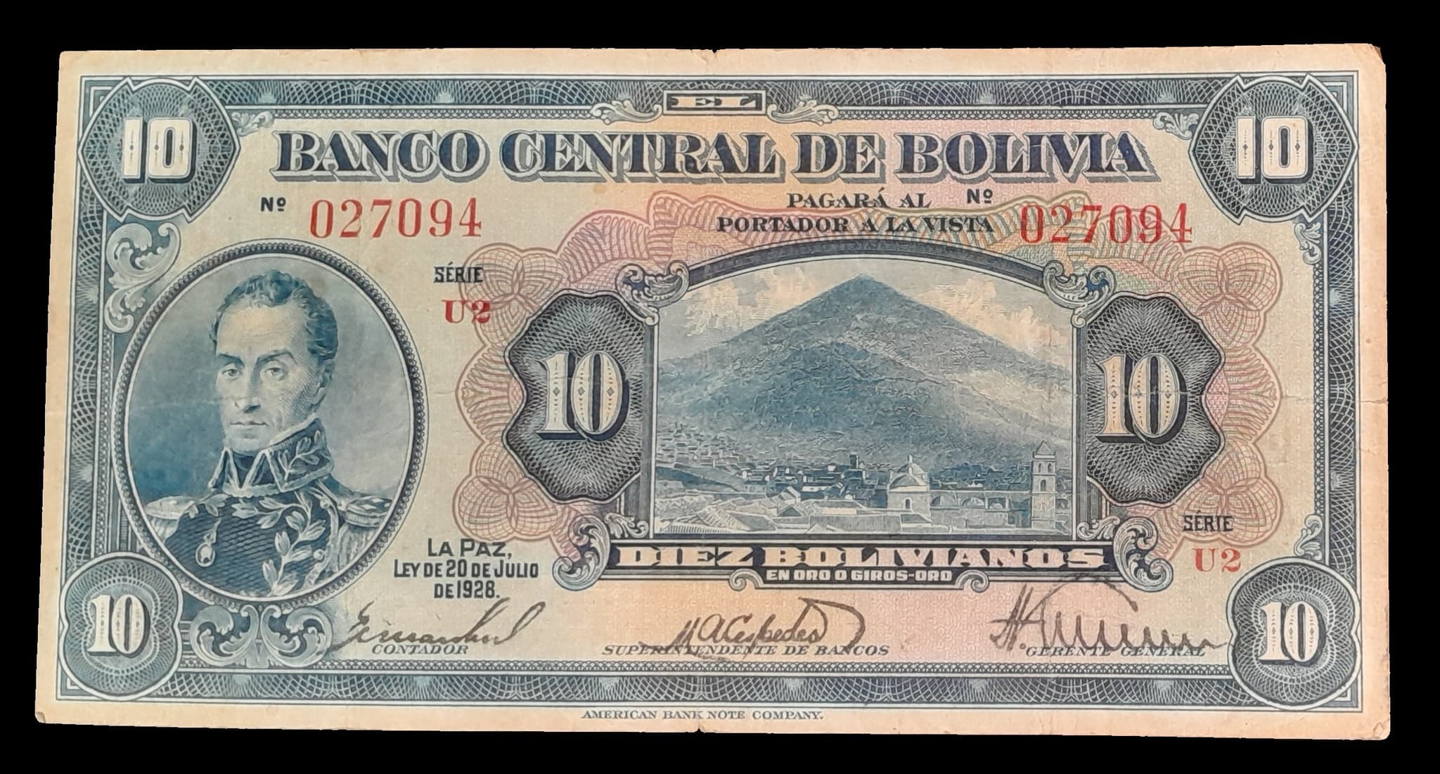 Bolivia 10 Bolivianos 1928 Bueno Pick 121a
