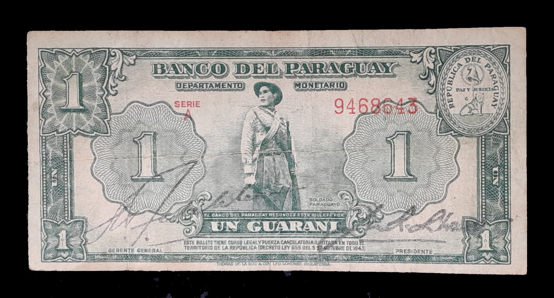 Paraguay 1 Guaraní 1943 Bueno Pick 196d