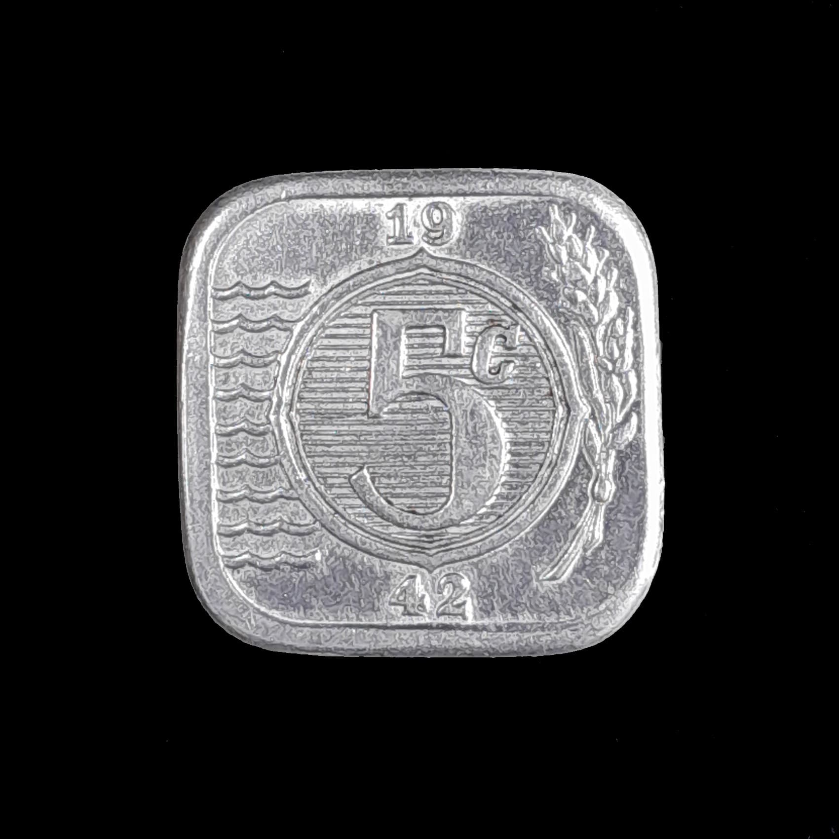 Países Bajos Ficha Réplica 5 Cents 1942 Curponíquel