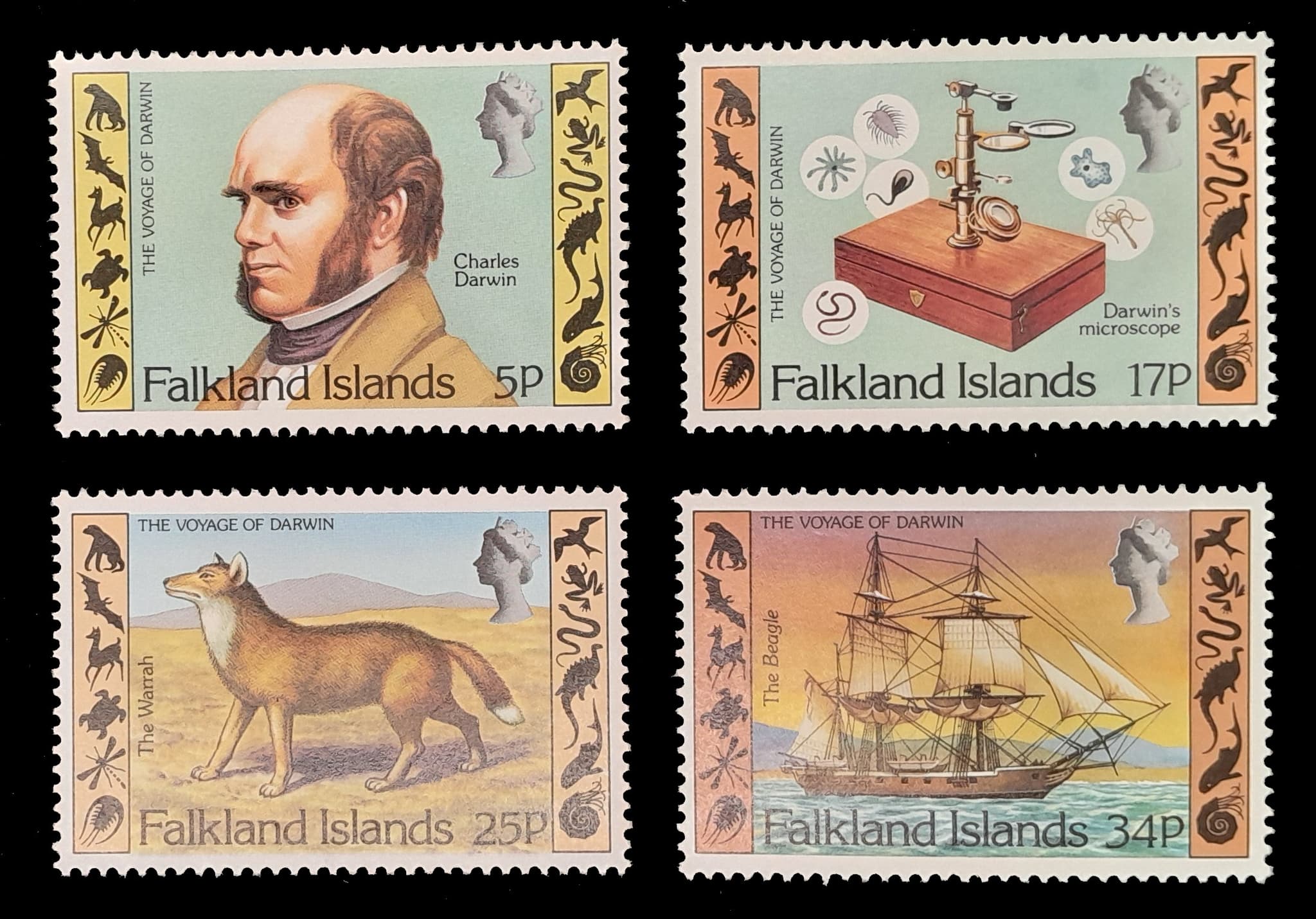 Islas Malvinas 1982 150 Años Viaje de Darwin Nv. Yv. 344/47