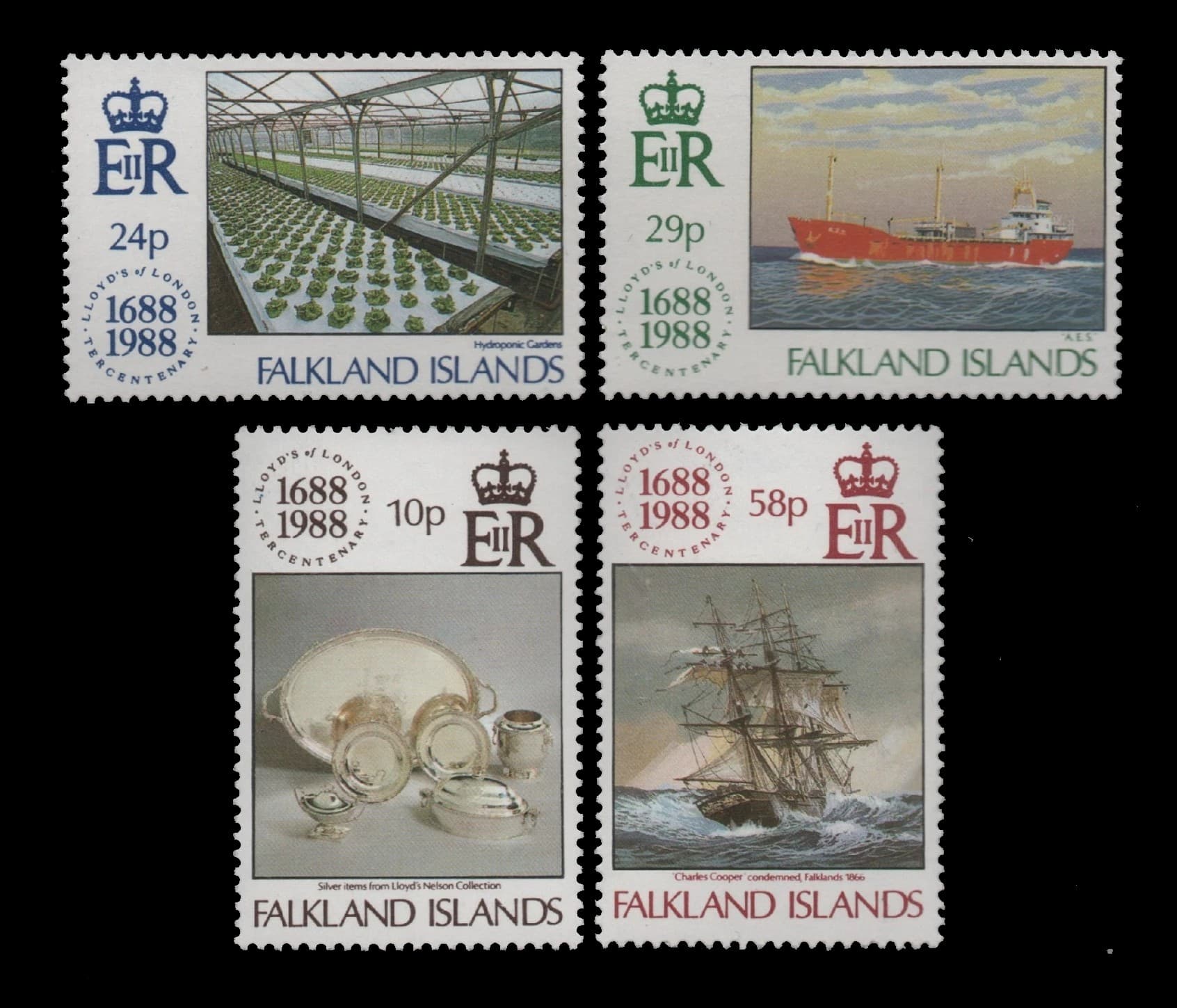 Islas Malvinas 1988 300 Años Cia. Seguros Lloyd Nv. Yv. 496/99